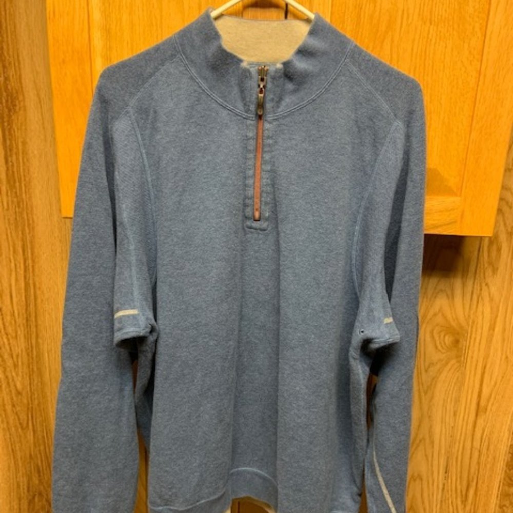 Tommy Bahama men’s heathered blue reversible ¼ zip sweater / fits like XL